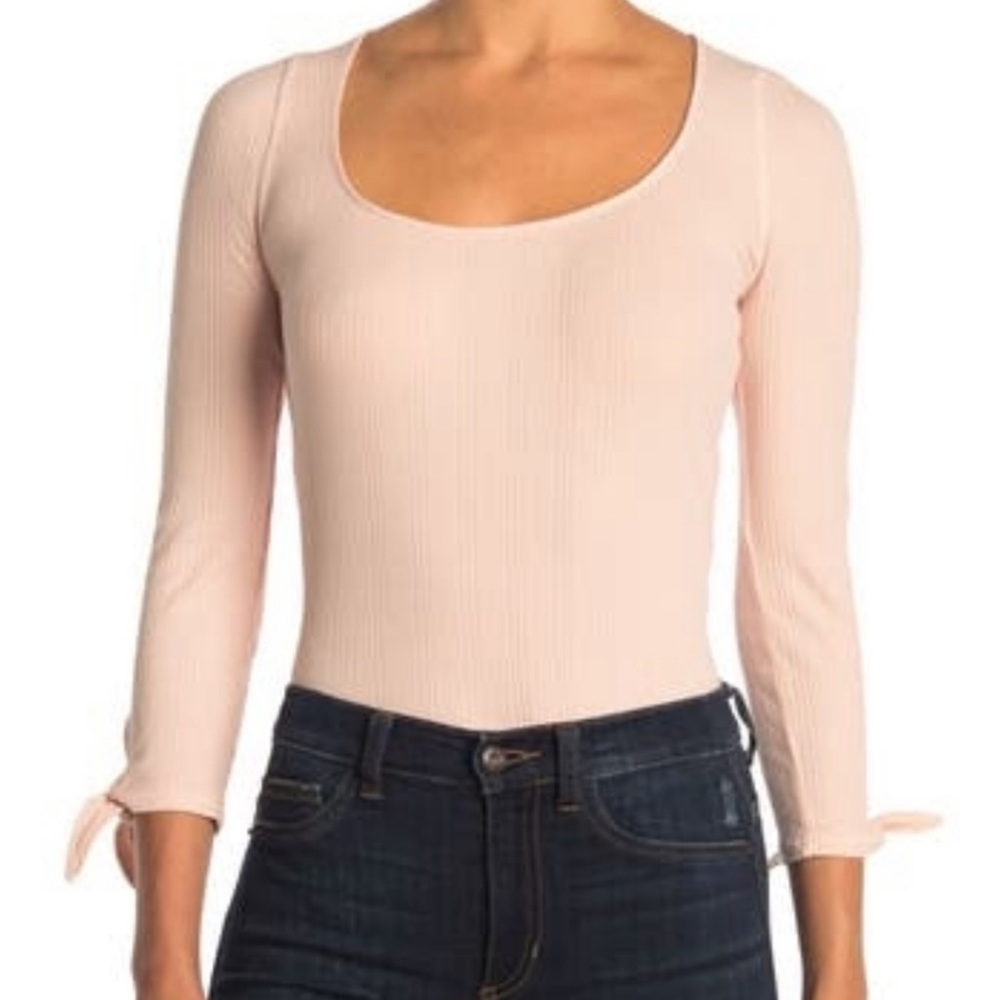 Free People Pink Ribbed Bodysuit
